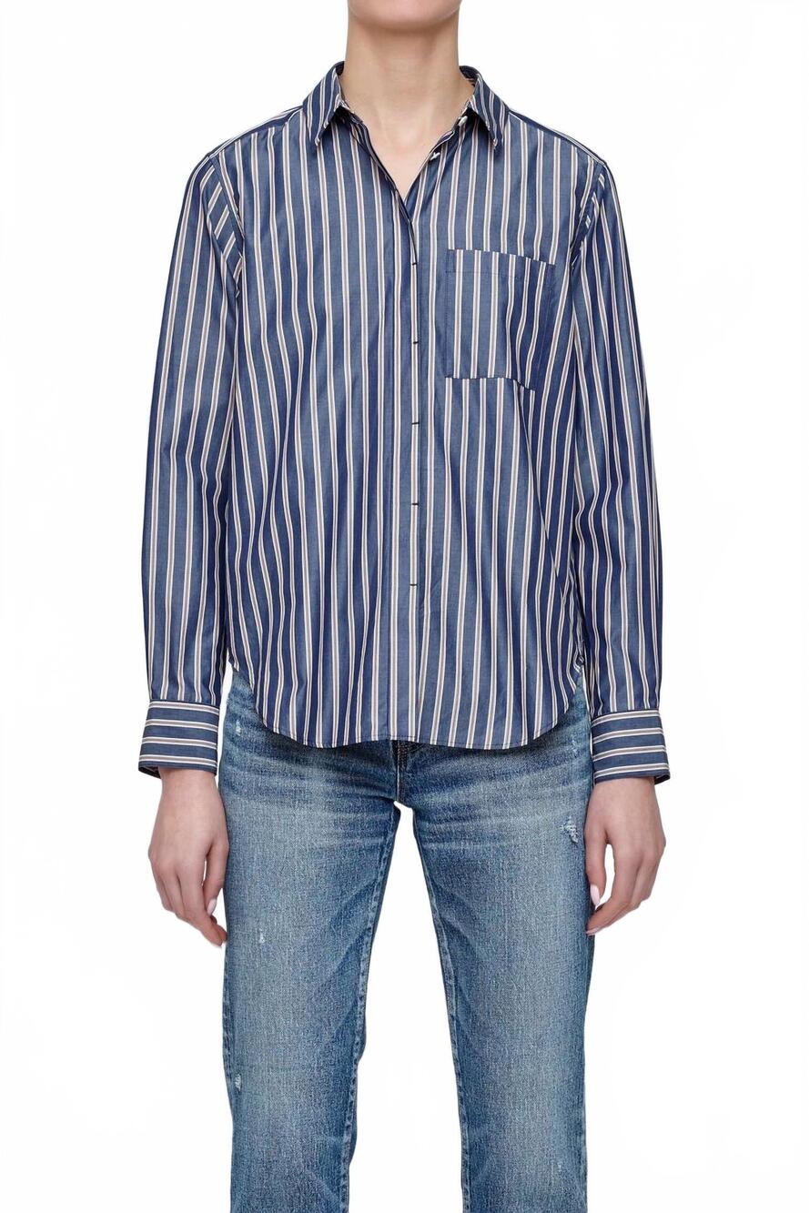 NEW MOUSSY basic striped shirt in multi blue